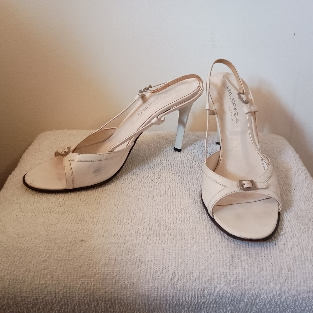 Elegant White Via Spiga Italian Italy Slingback Heels Stilettos 9 1/2 M - Picture 2 of 13